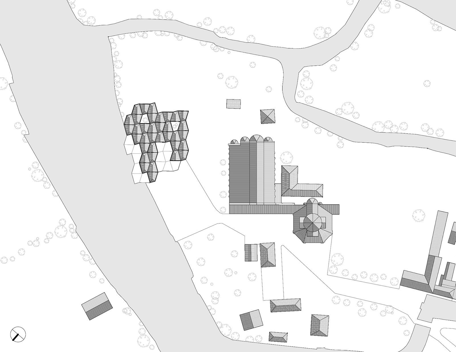 Centre ornithologique pour la lagune de Venise - Plan d’implantation du bâtiment d’accueil aux cotés de la cathédrale Santa Maria Assunta