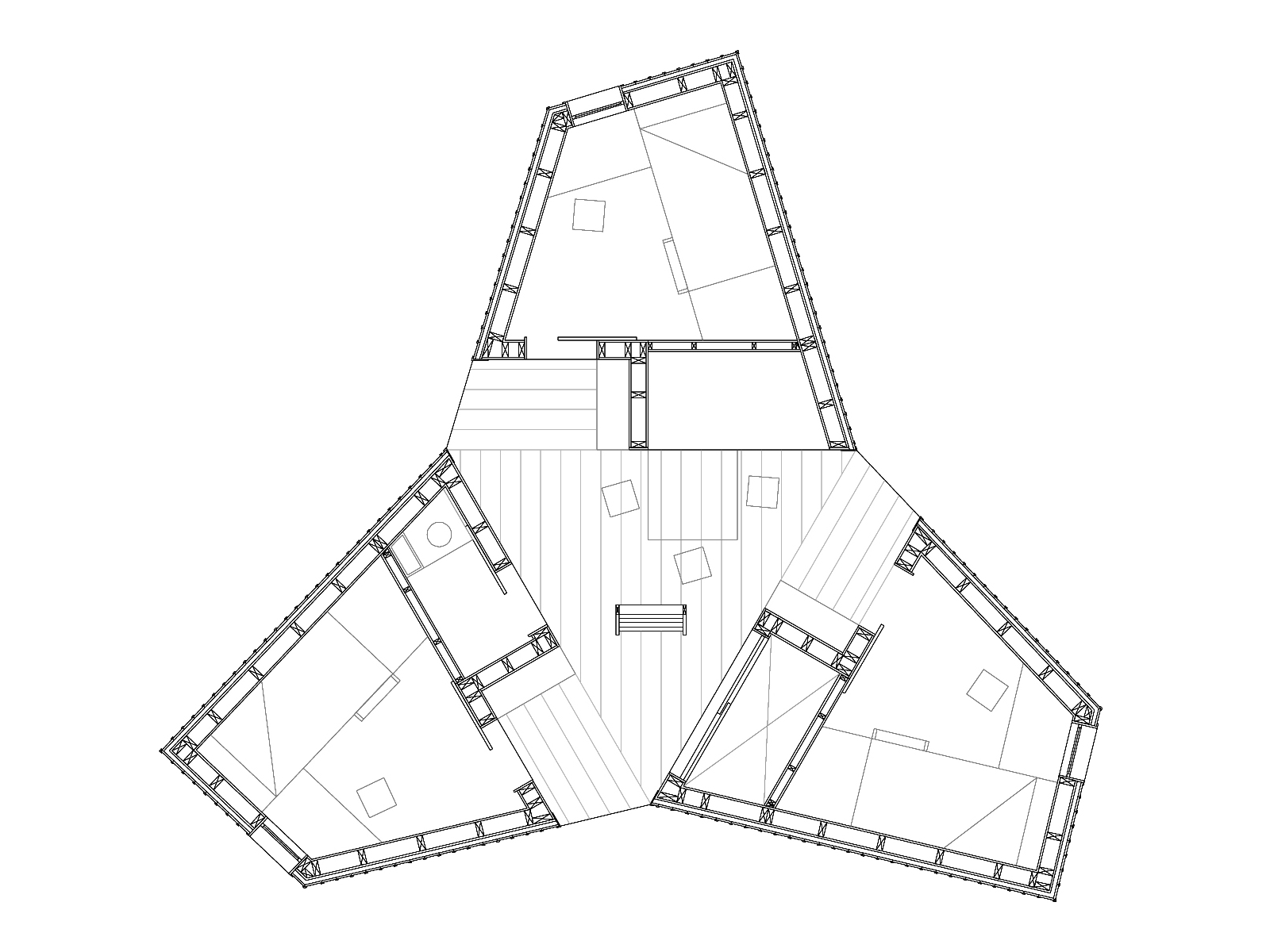 Centre ornithologique pour la lagune de Venise - Plan de niveau bas dédié aux locaux de vie et de sommeil d’un pavillon d’observation