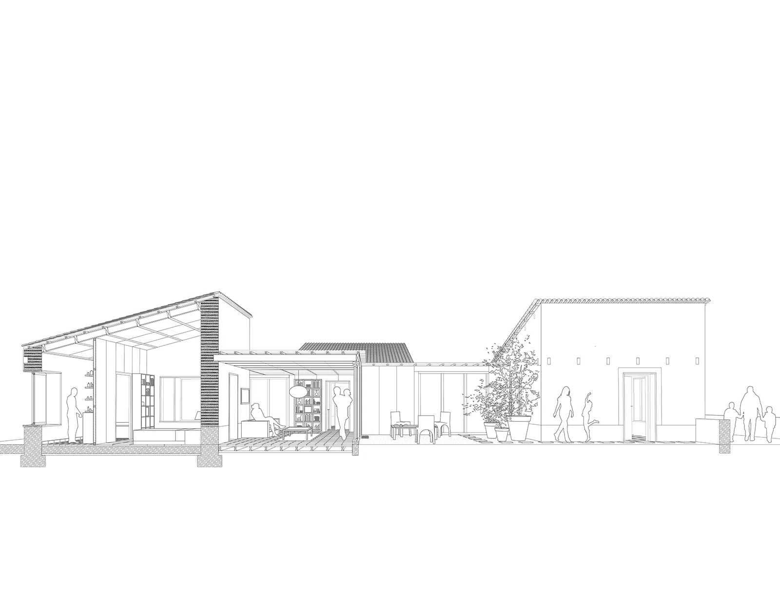 Ecooperative à Azenha do Mar - Coupe perspective sur une maison évolutive