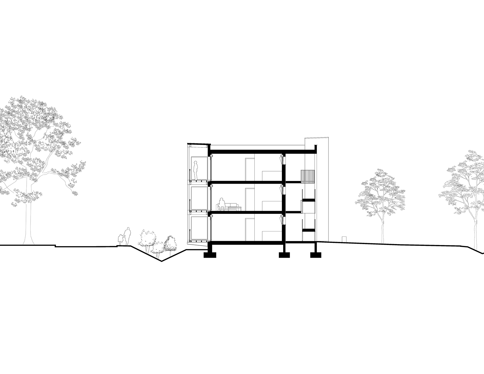 Coupe transversale des logements à coursive à Colombelles