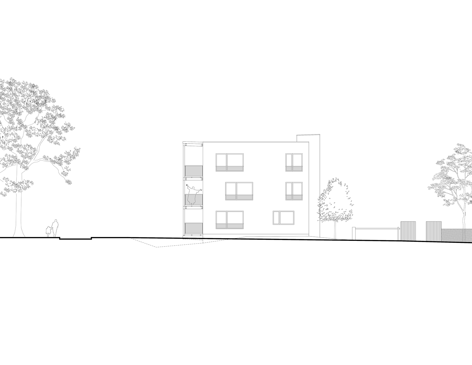Elévation Sud des logements à coursive à Colombelles