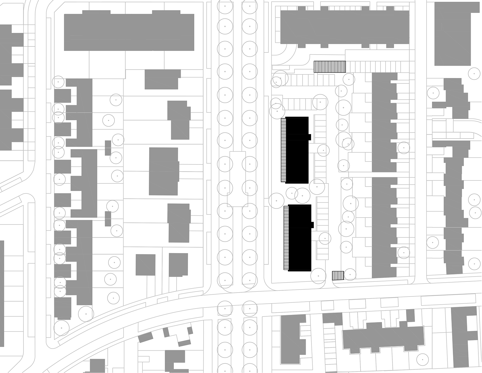 Plan masse des logements à coursive à Colombelles