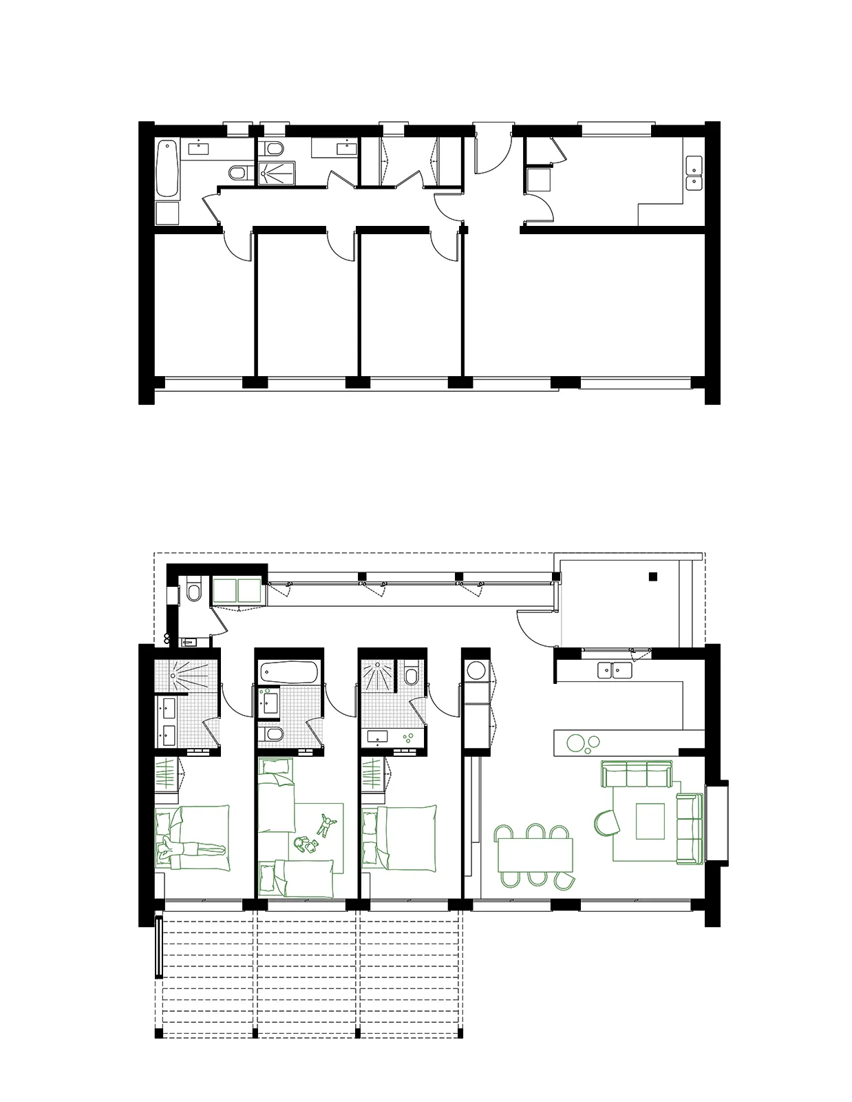 Plans avant et après intervention de la maison individuelle à Saint-Cyr-sur-Mer